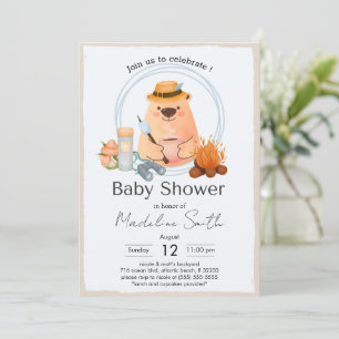 Camping Bonfire Bear Baby Shower Invitation Kaart