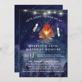 Camping Bonfire Birthday Party Invitation Kaart (Voorkant / Achterkant)