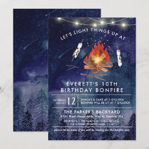 Camping Bonfire Birthday Party Invitation Kaart