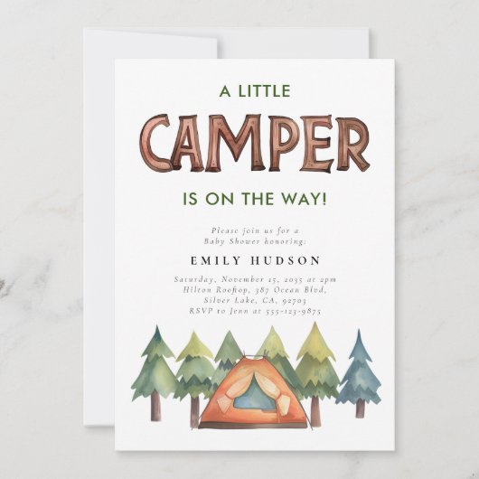 Camping Bos Waterverf Baby shower Uitnodiging (Voorkant)