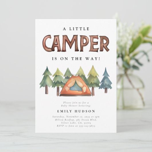 Camping Bos Waterverf Baby shower Uitnodiging (Staand voorkant)