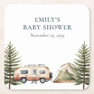 Camping Bos Waterverf Baby shower Vierkante Kartonnen Onderzetter