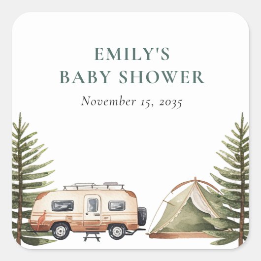 Camping Bos Waterverf Baby shower Vierkante Sticker (Voorkant)