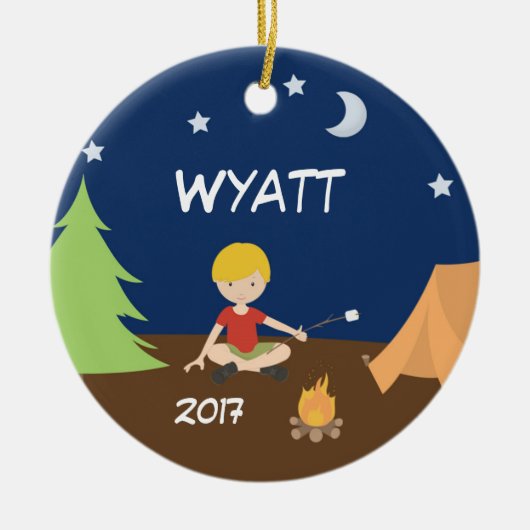 Camping Boy Camper Night Sky Tent Ornament Blonde (Voorkant)