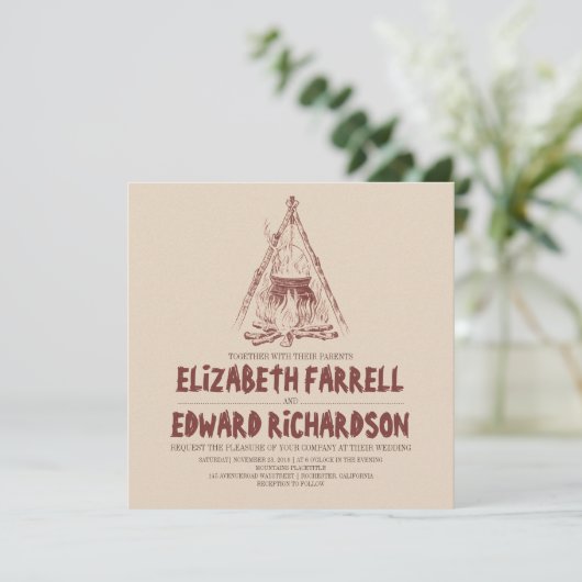 Camping bruiloft uitnodiging (Staand voorkant)