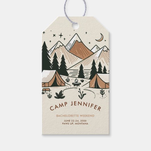 Camping Camp Earthy Bachelorette Party Cadeau Labe Cadeaulabel (Voorkant)