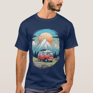 Camping camper bergen natuur zonsopgang cadeau cad t-shirt