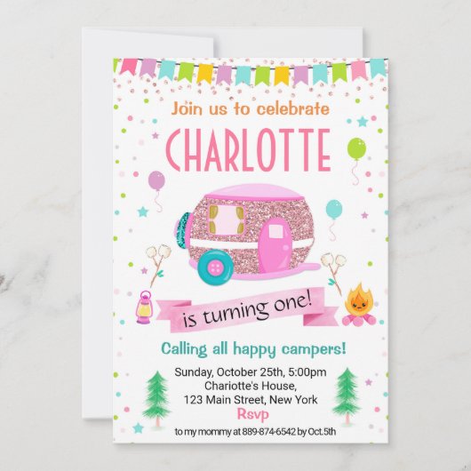 Camping Camper en plein air Invitation d'anniversa (Devant)