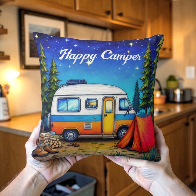 Camping Campervan Aquarel Natuur Kussen (Creator heeft geüpload)