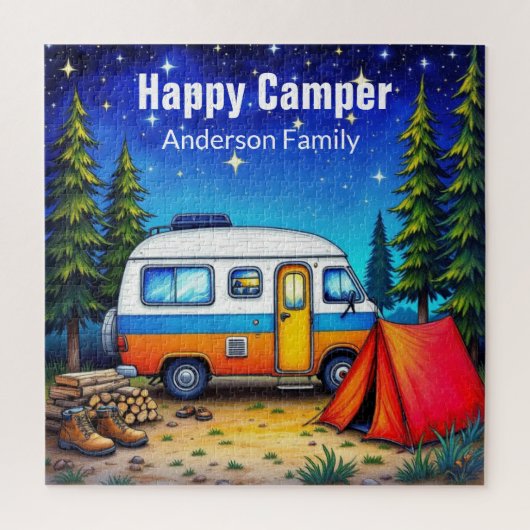 Camping Campervan Blauw Groen Waterverf Legpuzzel (Verticaal)
