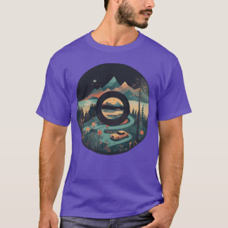 Camping Caravan in Berglandschap met Record T-shirt