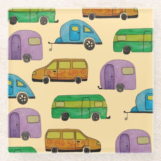 Camping caravans glazen onderzetter (Voorkant)