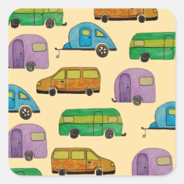Camping caravans vierkante sticker