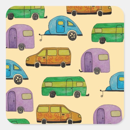Camping caravans vierkante sticker (Voorkant)