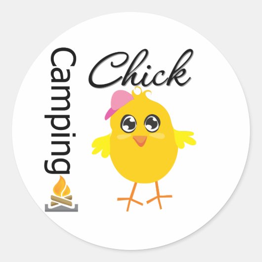 Camping Chick Ronde Sticker (Voorkant)