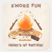 Camping Cute S'more 1er Sticker Carré d'anniversai (Devant)