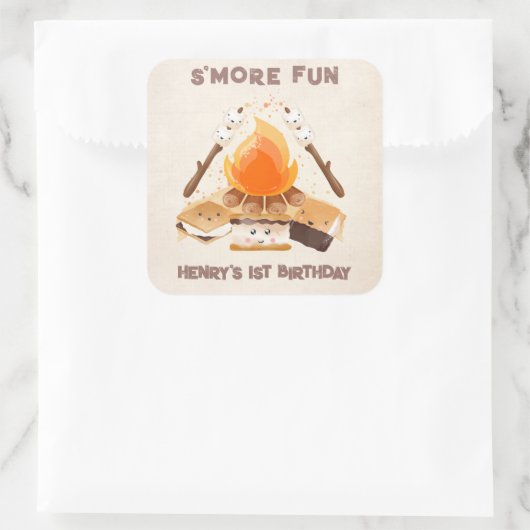 Camping Cute S'more 1er Sticker Carré d'anniversai (Sac)