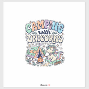 Camping de licorne avec autocollant Kawaii de lico