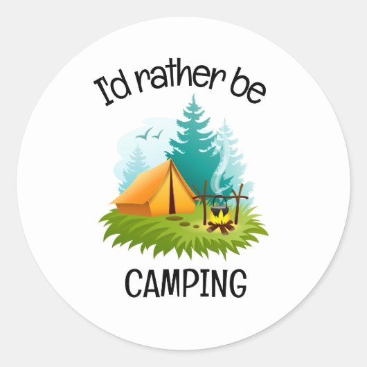 Camping Design Ronde Sticker (Voorkant)