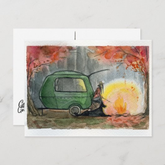 Camping en forêt. Carte postale (Devant / Derrière)