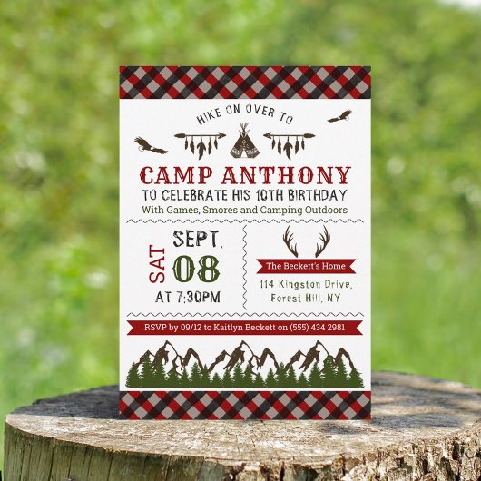 Camping en plein air Invitations de fête d'anniver