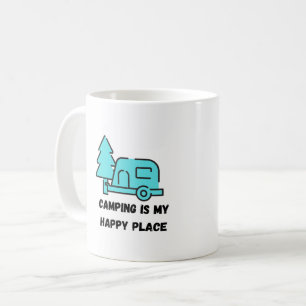 Camping est mon endroit heureux sur une tasse de c