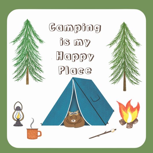 Camping est mon Happy Place Bear Sticker Carré