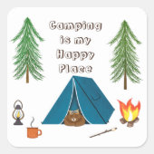 Camping est mon Happy Place Bear Sticker Carré (Devant)