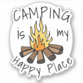 Camping est Mon Happy Place Campfire Vinyl Sticker (Devant)