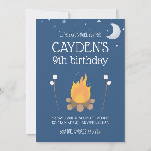 Camping et S'mores Invitation d'anniversaire (Devant)