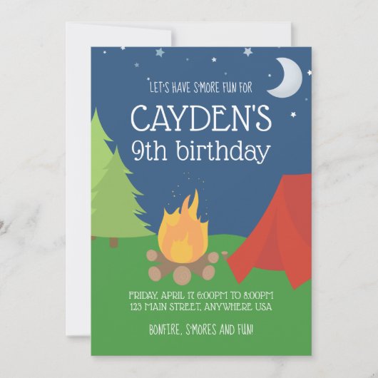 Camping et S'mores Invitation d'anniversaire (Devant)