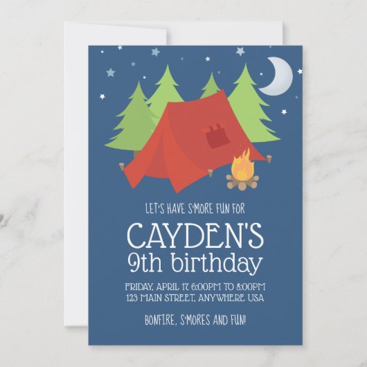 Camping et S'mores Invitation d'anniversaire (Devant)
