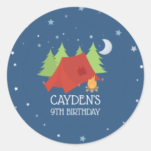 Camping fête d'anniversaire en faveur autocollants