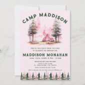 Camping Fille Rose Anniversaire Dormir Invitation (Devant)