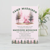 Camping Fille Rose Anniversaire Dormir Invitation (Debout devant)