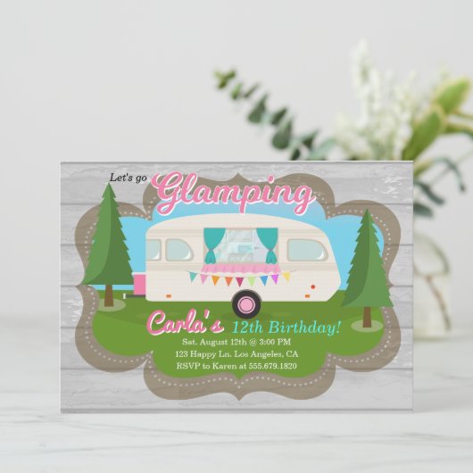 Camping Filles Fête d'anniversaire Invitation (Debout devant)