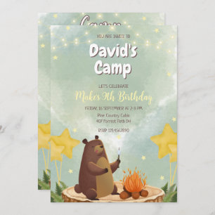 Camping Forest Beer Boy Birthday Invitation Kaart