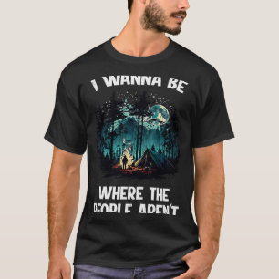 Camping Forest Man by Fire Backpacker Natural Tent T-shirt
