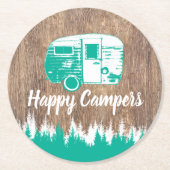 Camping Fun Happy Campers Rustic Forest Ronde Kartonnen Onderzetter (Voorkant)