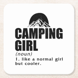 Camping Girl Camper Tent Gift Ideeën van kampvu Vierkante Kartonnen Onderzetter