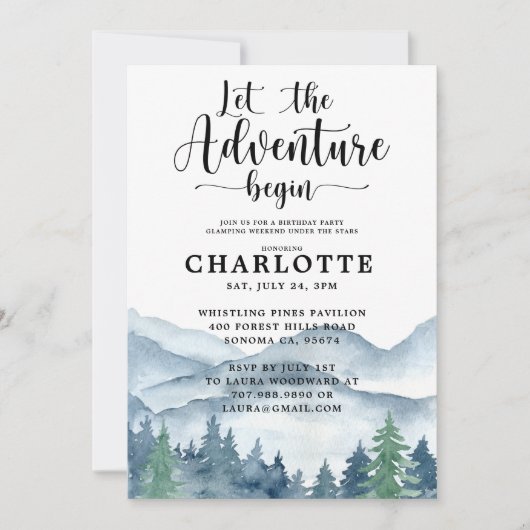 Camping Glamping Invitation de fête d'anniversaire (Devant)