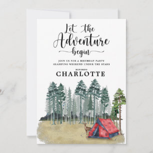 Camping Glamping Invitation de fête d'anniversaire