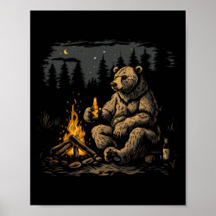 Camping Grizzly Beer Drinken Wandelend Natuur O Poster