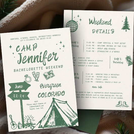 Camping Handgeschreven Camp Green Bachelorette Par Kaart