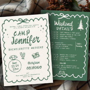 Camping Handgetekende Groene Boog Bachelorette-fee Kaart