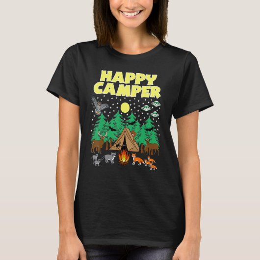 Camping Happy Camper Camping met Critters Dieren T-shirt (Voorkant)