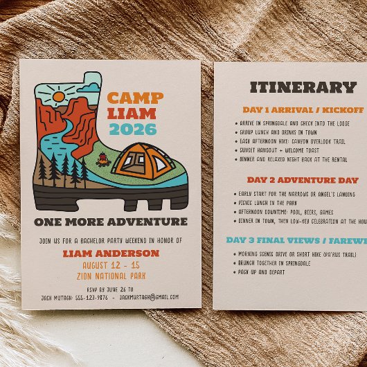 Camping Hiking Bachelor Party Weekend Invitation Kaart