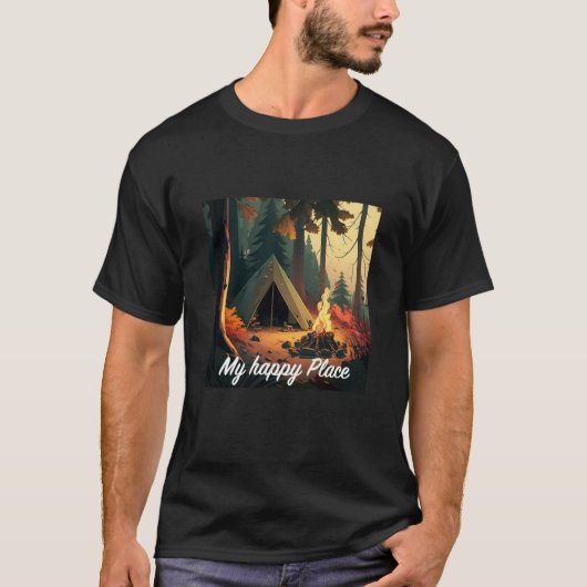 Camping in the woods with nature is my happy place t-shirt (Voorkant)