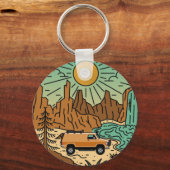 Camping in woestijn SW Van Life Button Sleutelhanger (Voorkant)