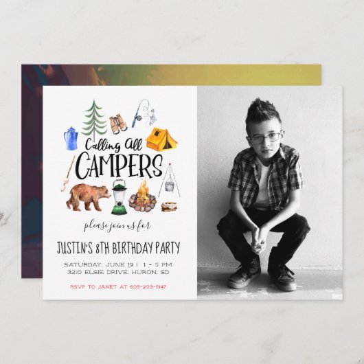 Camping Invitation à une fête à thème (Devant / Derrière)